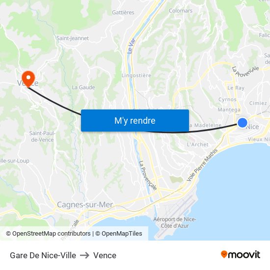Gare De Nice-Ville to Vence map