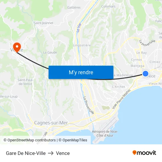Gare De Nice-Ville to Vence map
