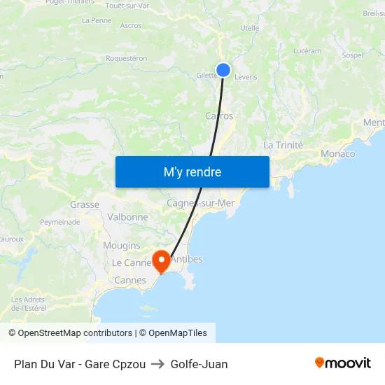 Plan Du Var - Gare Cpzou to Golfe-Juan map