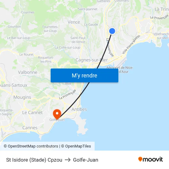 St Isidore (Stade) Cpzou to Golfe-Juan map