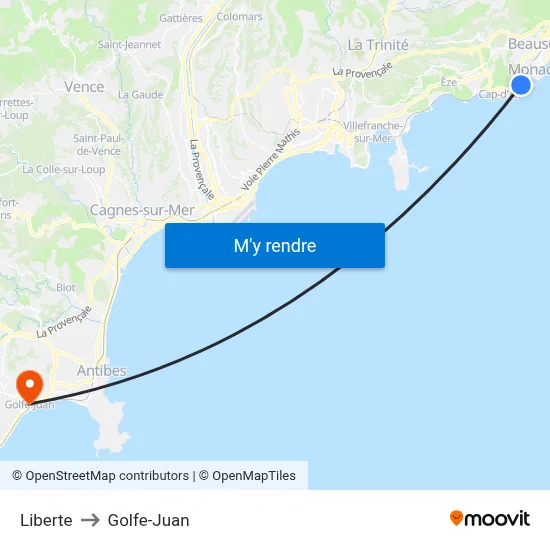 Liberte to Golfe-Juan map
