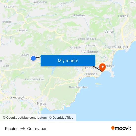 Piscine to Golfe-Juan map
