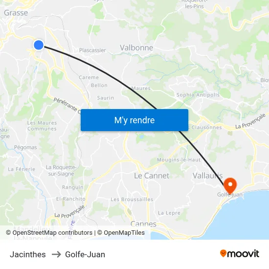Jacinthes to Golfe-Juan map