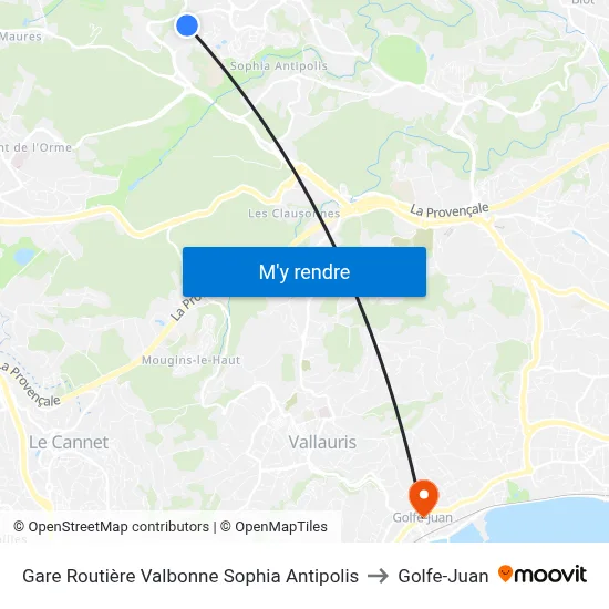 Gare Routière Valbonne - Sophia Antipolis to Golfe-Juan map