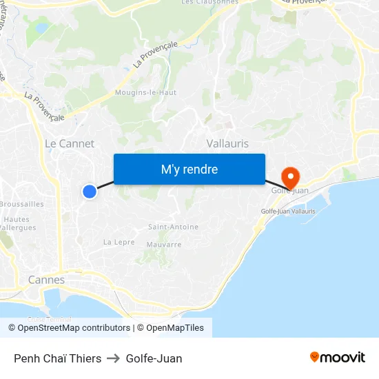 Penh Chaï - Thiers to Golfe-Juan map