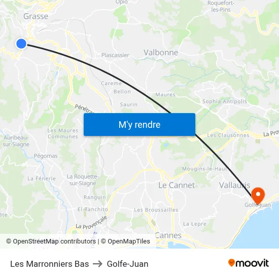 Les Marronniers Bas to Golfe-Juan map
