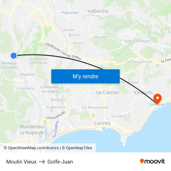 Moulin Vieux to Golfe-Juan map