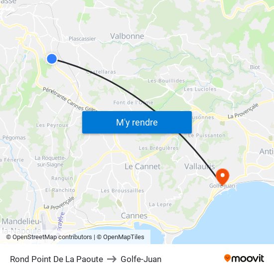 Rond Point De La Paoute to Golfe-Juan map