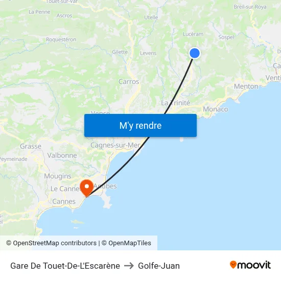 Touet-De-L'Escarène to Golfe-Juan map