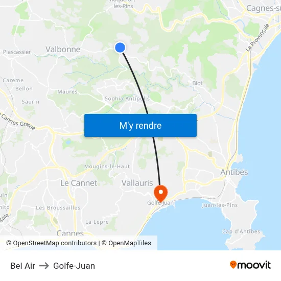 Bel Air to Golfe-Juan map