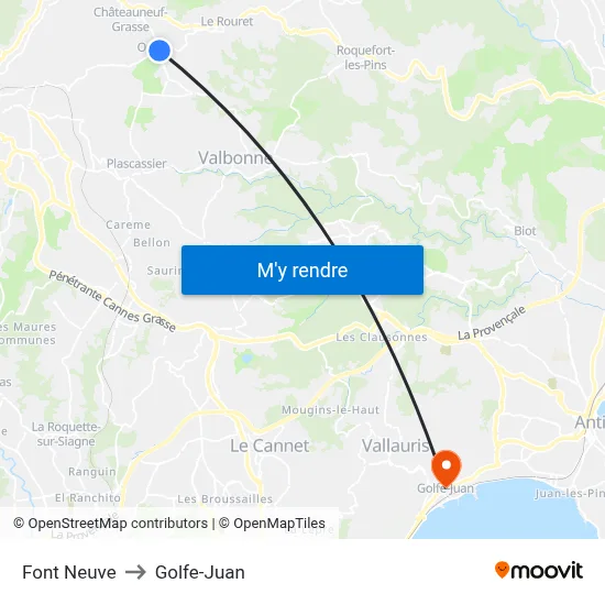 Font Neuve to Golfe-Juan map