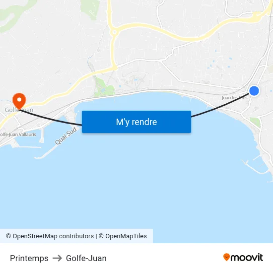 Printemps to Golfe-Juan map