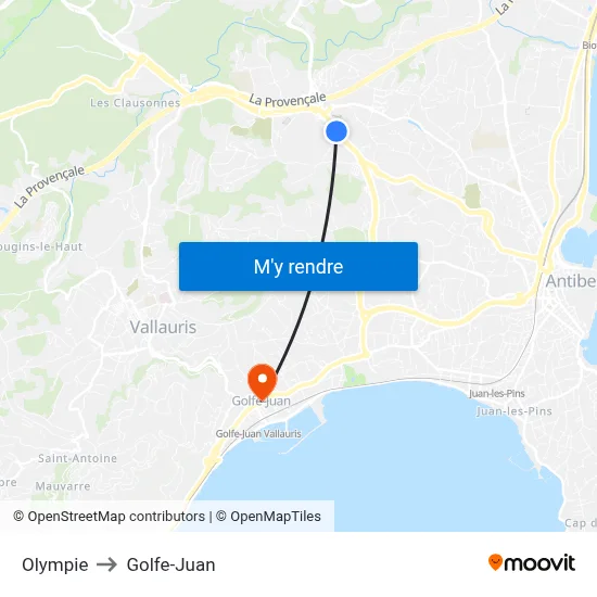Olympie to Golfe-Juan map