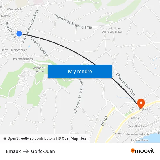 Emaux to Golfe-Juan map