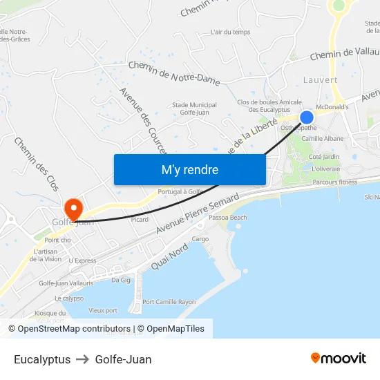 Eucalyptus to Golfe-Juan map