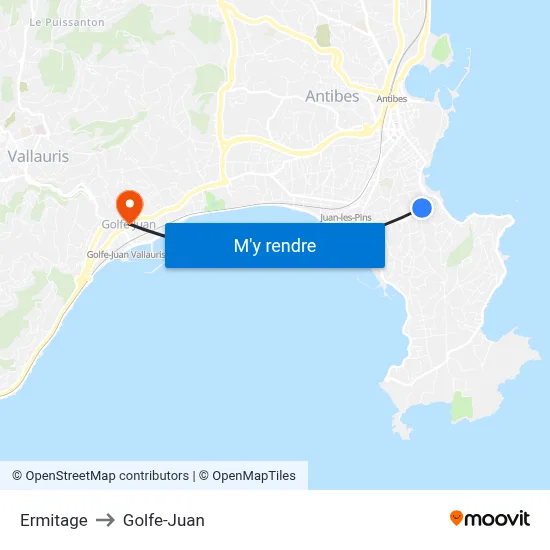 Ermitage to Golfe-Juan map