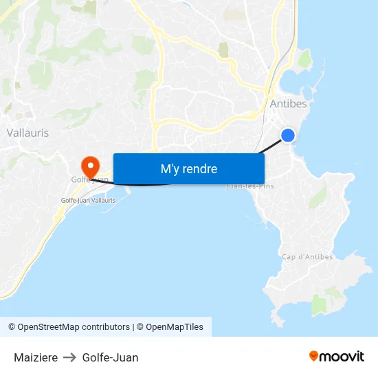 Maiziere to Golfe-Juan map