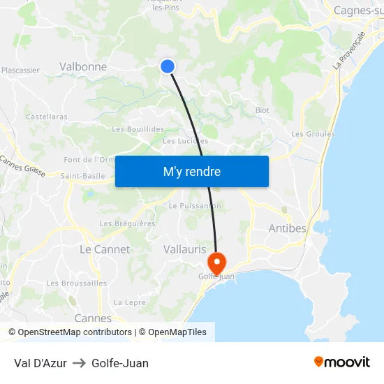 Val D'Azur to Golfe-Juan map