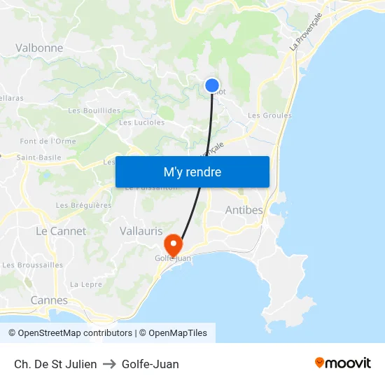 Ch. De St Julien to Golfe-Juan map