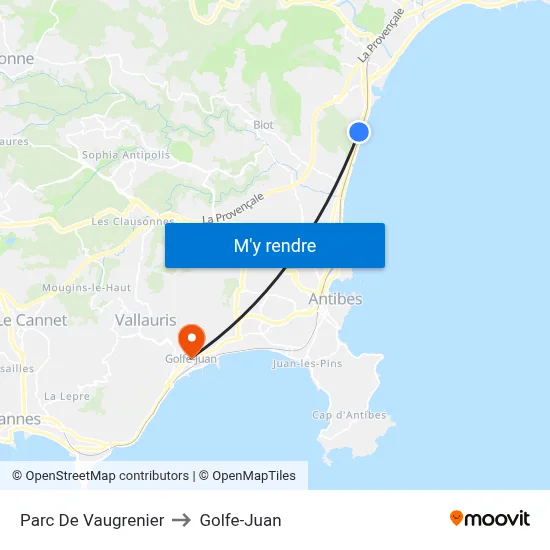 Parc De Vaugrenier to Golfe-Juan map