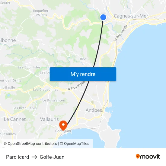 Parc Icard to Golfe-Juan map