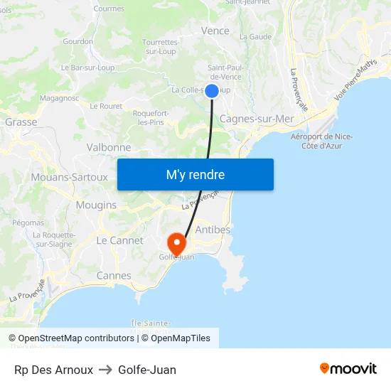 Rp Des Arnoux to Golfe-Juan map