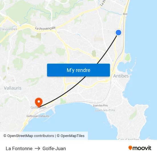 La Fontonne to Golfe-Juan map