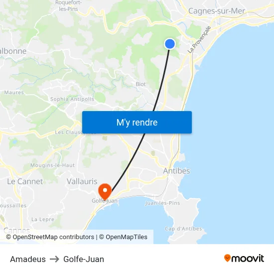 Amadeus to Golfe-Juan map