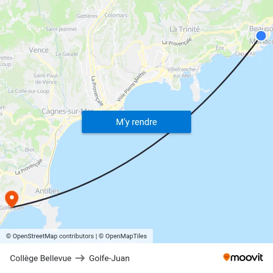 Collège Bellevue to Golfe-Juan map