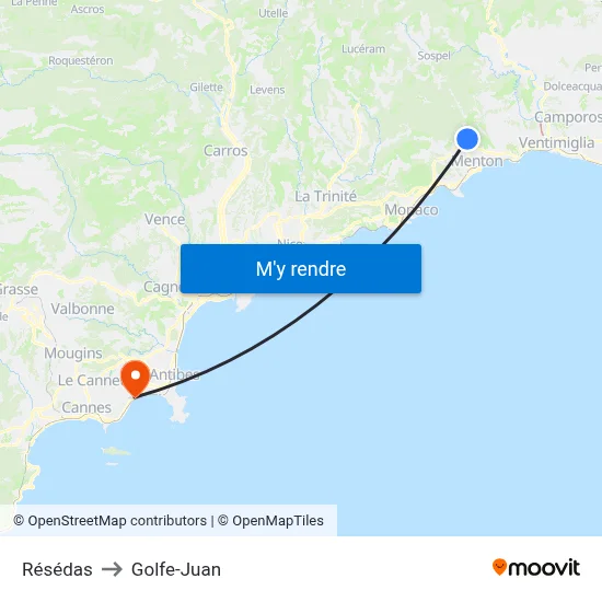 Résédas to Golfe-Juan map