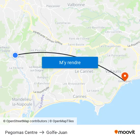 Pegomas Centre to Golfe-Juan map