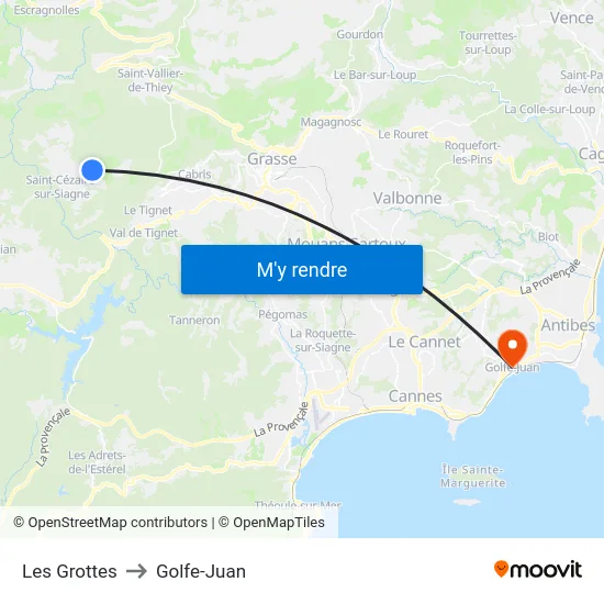 Les Grottes to Golfe-Juan map