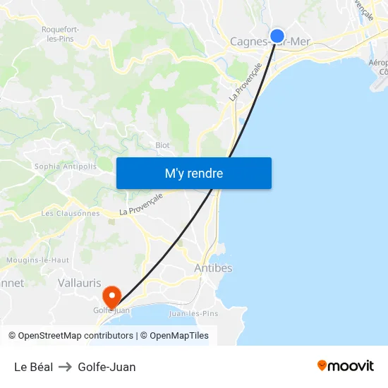 Le Béal to Golfe-Juan map