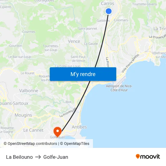 La Beilouno to Golfe-Juan map