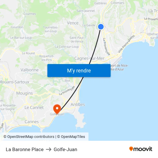La Baronne Place to Golfe-Juan map