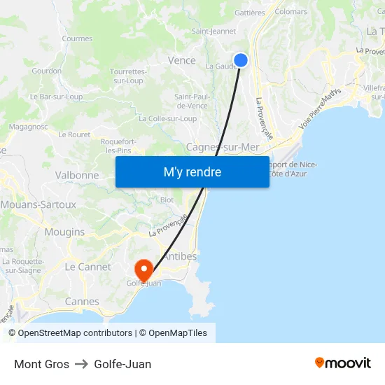 Mont Gros to Golfe-Juan map