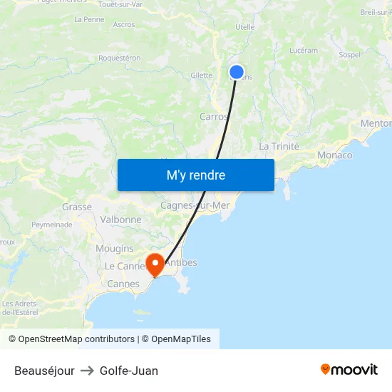 Beauséjour to Golfe-Juan map