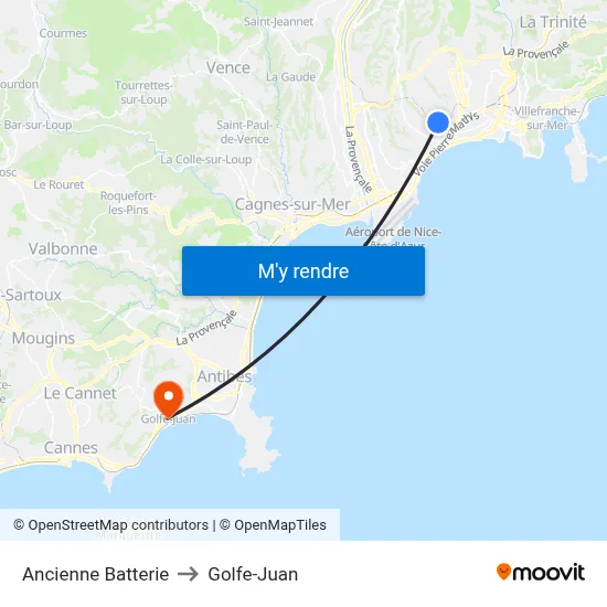 Ancienne Batterie to Golfe-Juan map