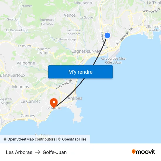 Les Arboras to Golfe-Juan map