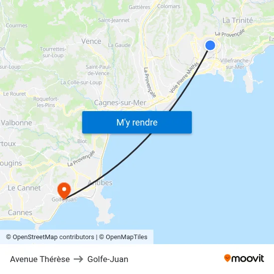 Avenue Thérèse to Golfe-Juan map
