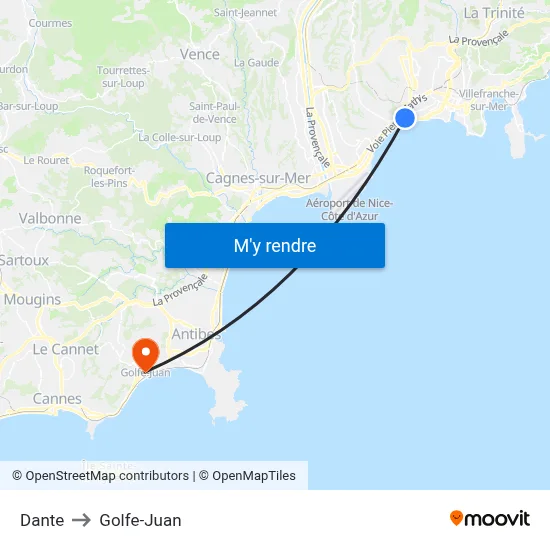 Dante to Golfe-Juan map
