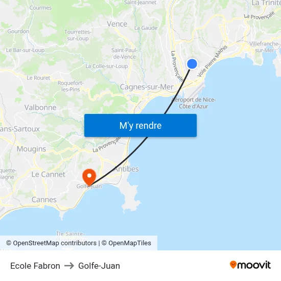 Ecole Fabron to Golfe-Juan map