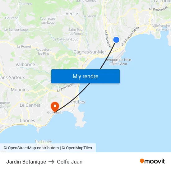 Jardin Botanique to Golfe-Juan map