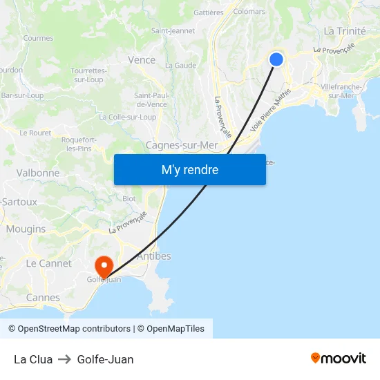 La Clua to Golfe-Juan map
