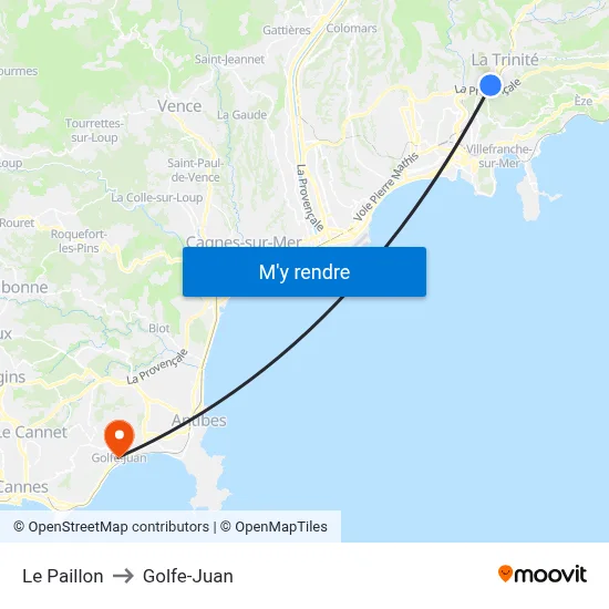 Le Paillon to Golfe-Juan map