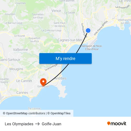 Les Olympiades to Golfe-Juan map
