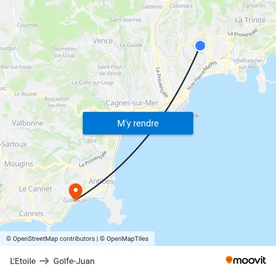 L'Etoile to Golfe-Juan map