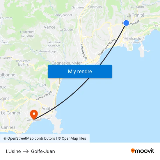 L'Usine to Golfe-Juan map