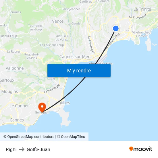 Righi to Golfe-Juan map
