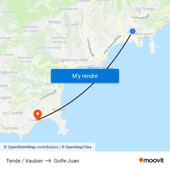 Tende / Vauban to Golfe-Juan map